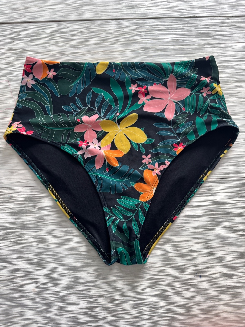 Old Navy High-Waist Floral Bikini Bottoms - Black with Pink, Yellow & Green